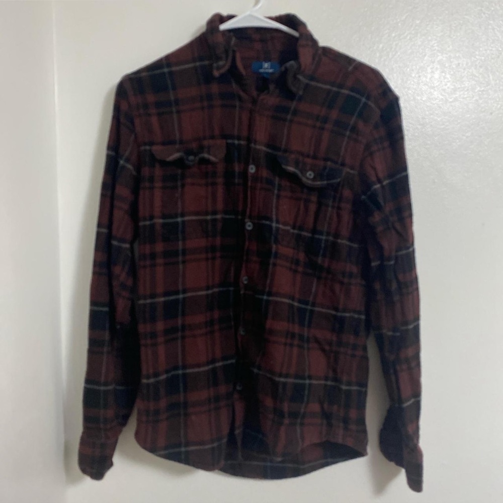 George Men's Plaid Button Down Shirt - Red and Black